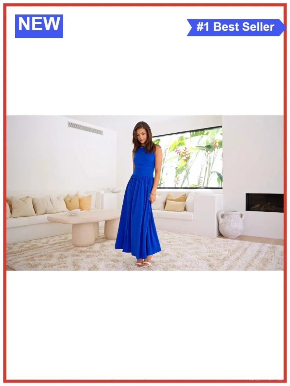 Sleeveless Casual Maxi Dress with Pockets, High Waist A-Line (Knit, Stretchy)